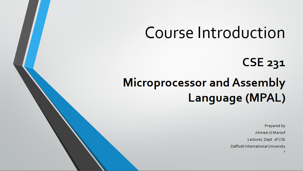 Course CSE 231 Microprocessor and Assembly Language (Summer 2020)